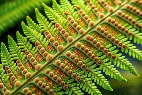 Close-up of divided leaf of the ostrich fern matteuccia struthiopteris with developing spores photo