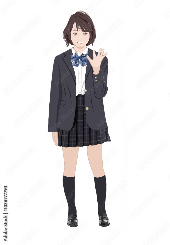 笑顔で手を振る女子高生イラスト 笑顔で手を振る女子高生イラスト