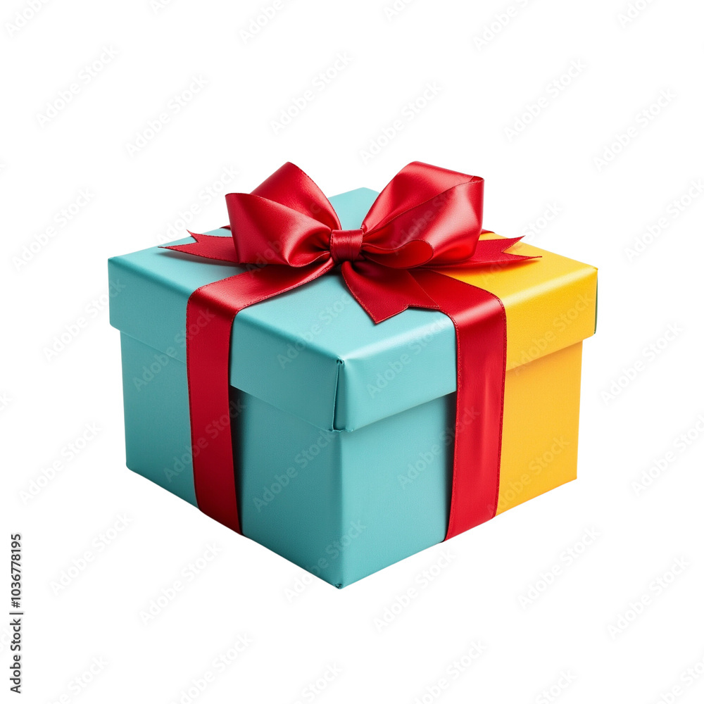 Colorful Wrapped Gift Box with Red Bow and Ribbon Decoration Colorful Wrapped Gift Box with Red Bow and Ribbon Decoration