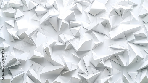 The image is a white background with a lot of triangles. The triangles are all different sizes and angles, creating a sense of movement and energy. Scene is dynamic and exciting