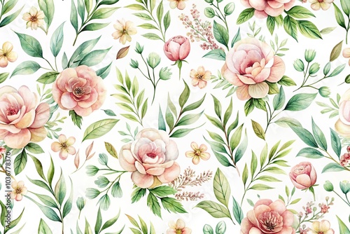 Wallpaper Mural Delicate seamless watercolor pattern with floral and leaf motifs Torontodigital.ca