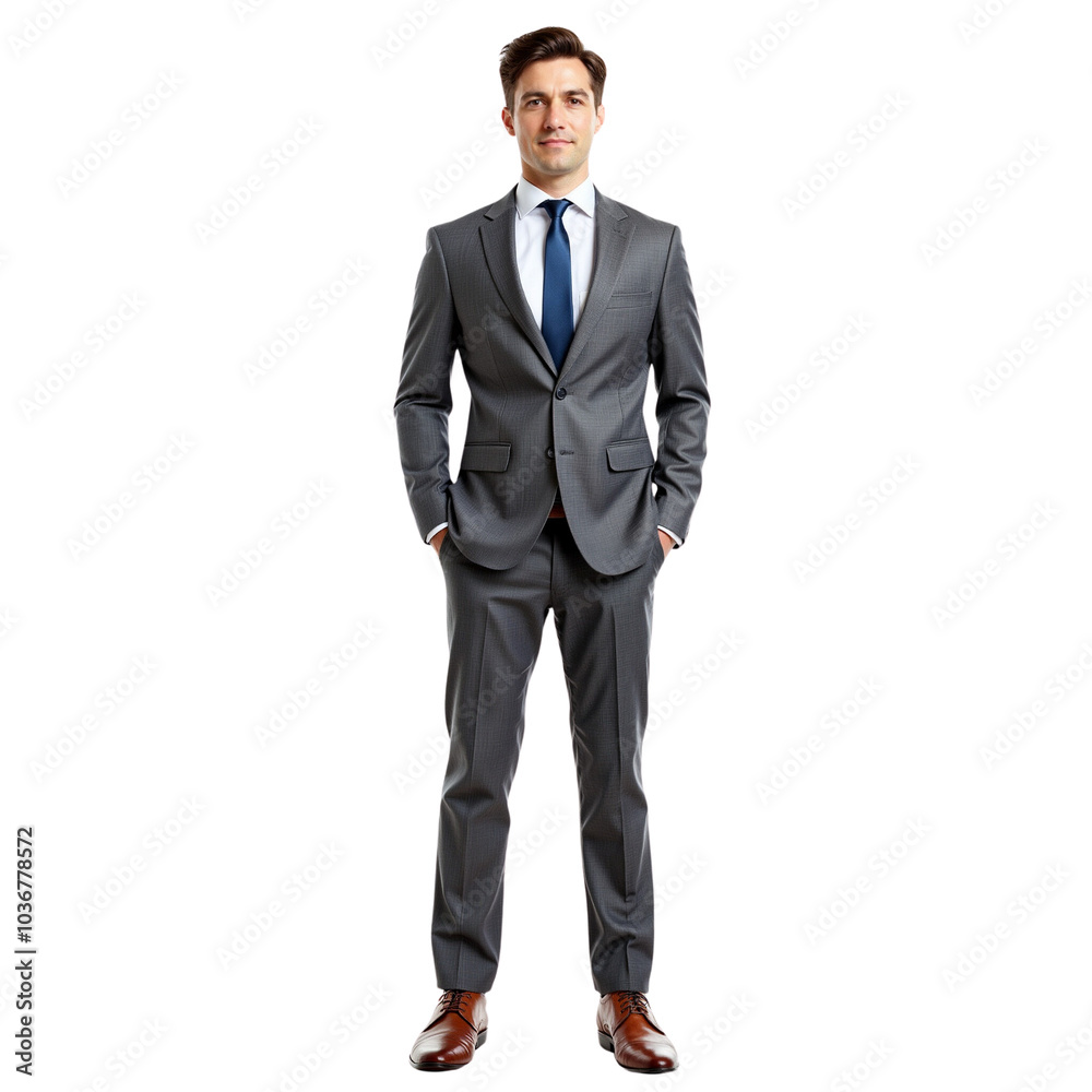 Confident Businessman in Suit Posing with Hands in Pockets Confident Businessman in Suit Posing with Hands in Pockets