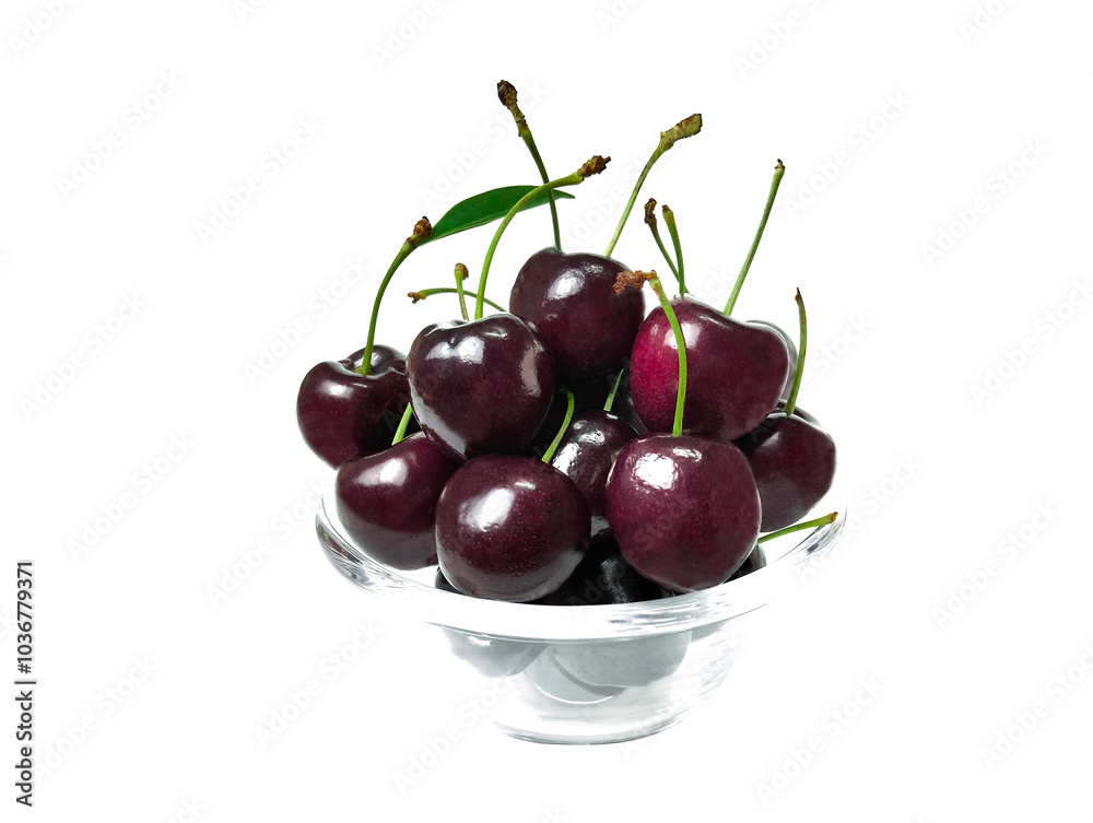 Glass Cup red sweet cherry isolated on white background. Glass Cup red sweet cherry isolated on white background.