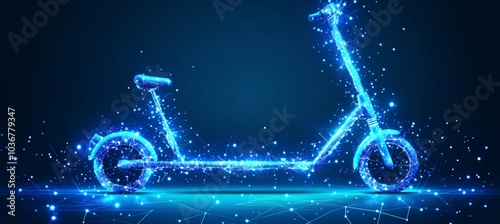 Futuristic Blue Electric Scooter Formed By A Network Of Points And Lines On A Dark Background