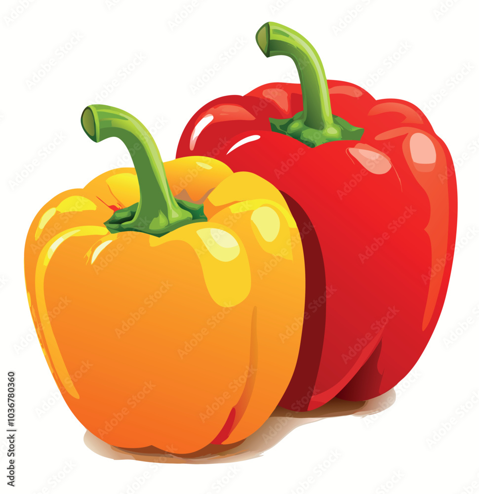 Two vibrant bell peppers isolated on white background Two vibrant bell peppers isolated on white background