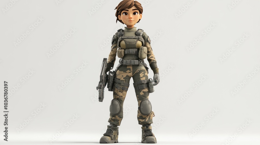 A Cartoon Woman Soldier Holding a Gun A Cartoon Woman Soldier Holding a Gun