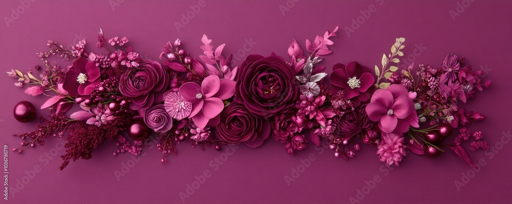 Elegant burgundy floral arrangement on rich purple background for decorative designs Elegant burgundy floral arrangement on rich purple background for decorative designs