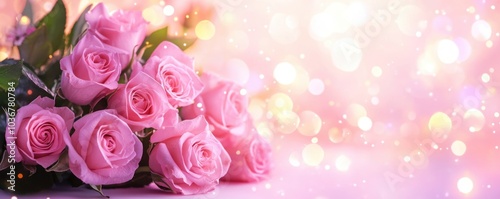 Elegant pink roses with soft bokeh light on a romantic background