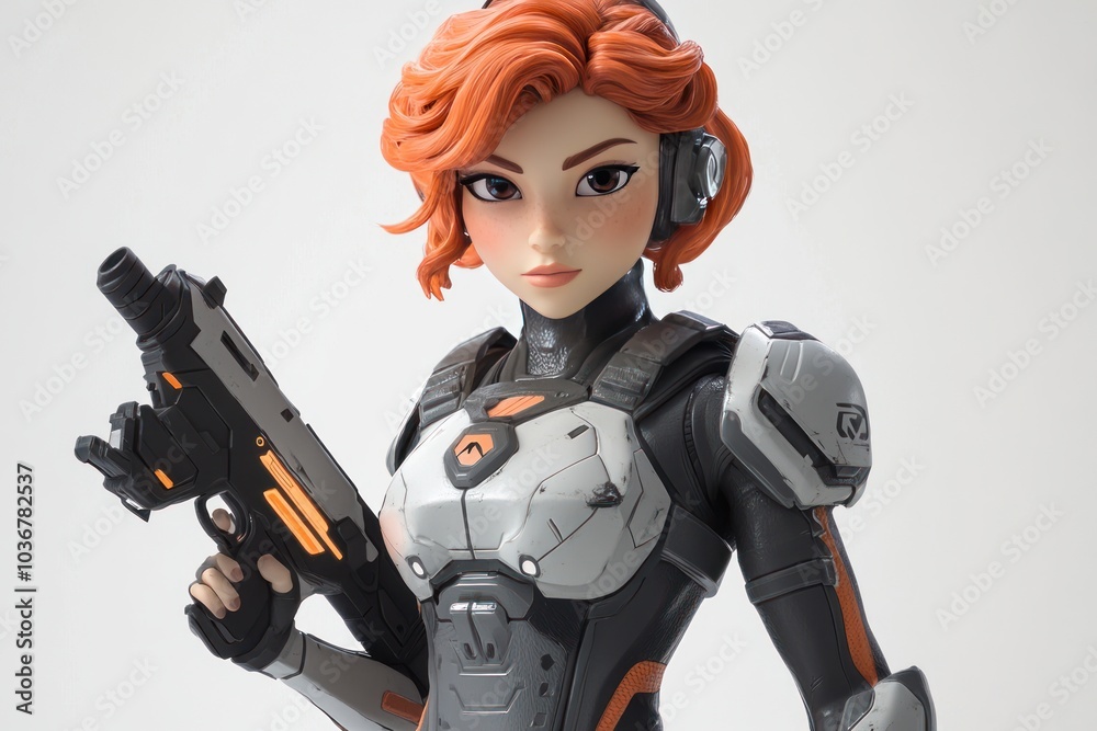 Futuristic Female Cyborg Soldier Holding a Gun Futuristic Female Cyborg Soldier Holding a Gun