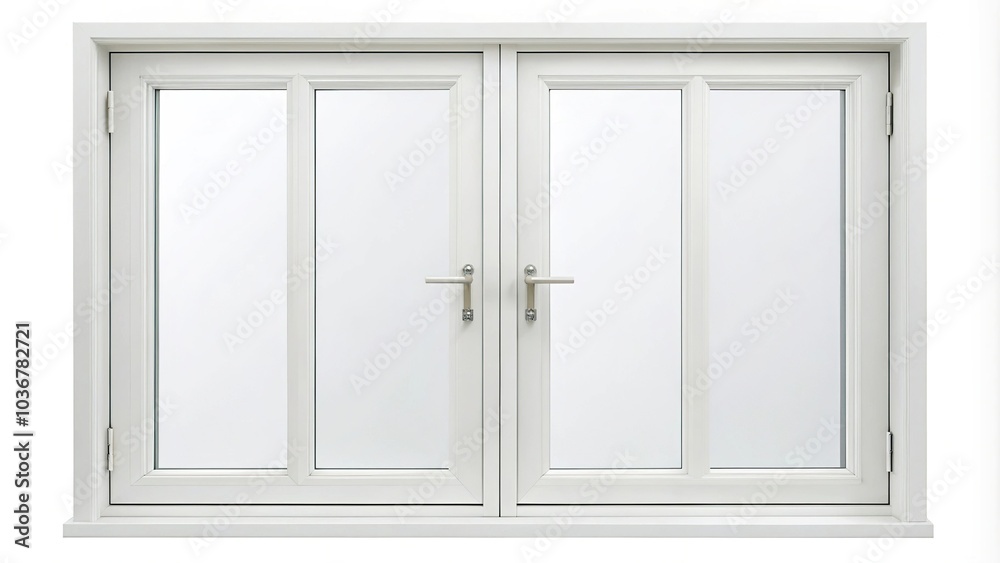 double door window isolated on white background with reflection