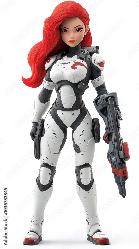 Female Character in Futuristic White and Black Armor Holding a Weapon Female Character in Futuristic White and Black Armor Holding a Weapon