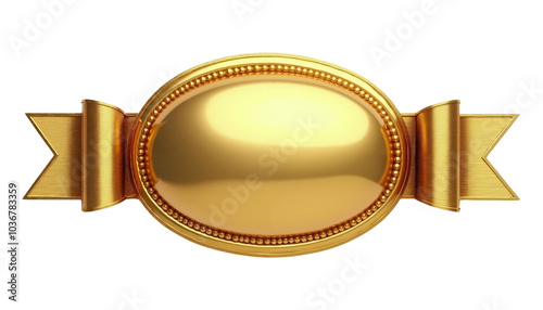Decorative Golden Badge with Ribbon Design and Glossy Finish