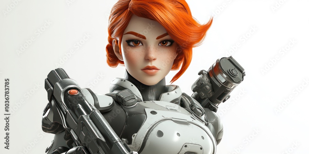 Female character with red hair and a futuristic weapon Female character with red hair and a futuristic weapon