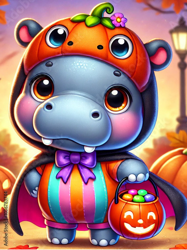 Hippopotamus  cute cartoon on Halloween