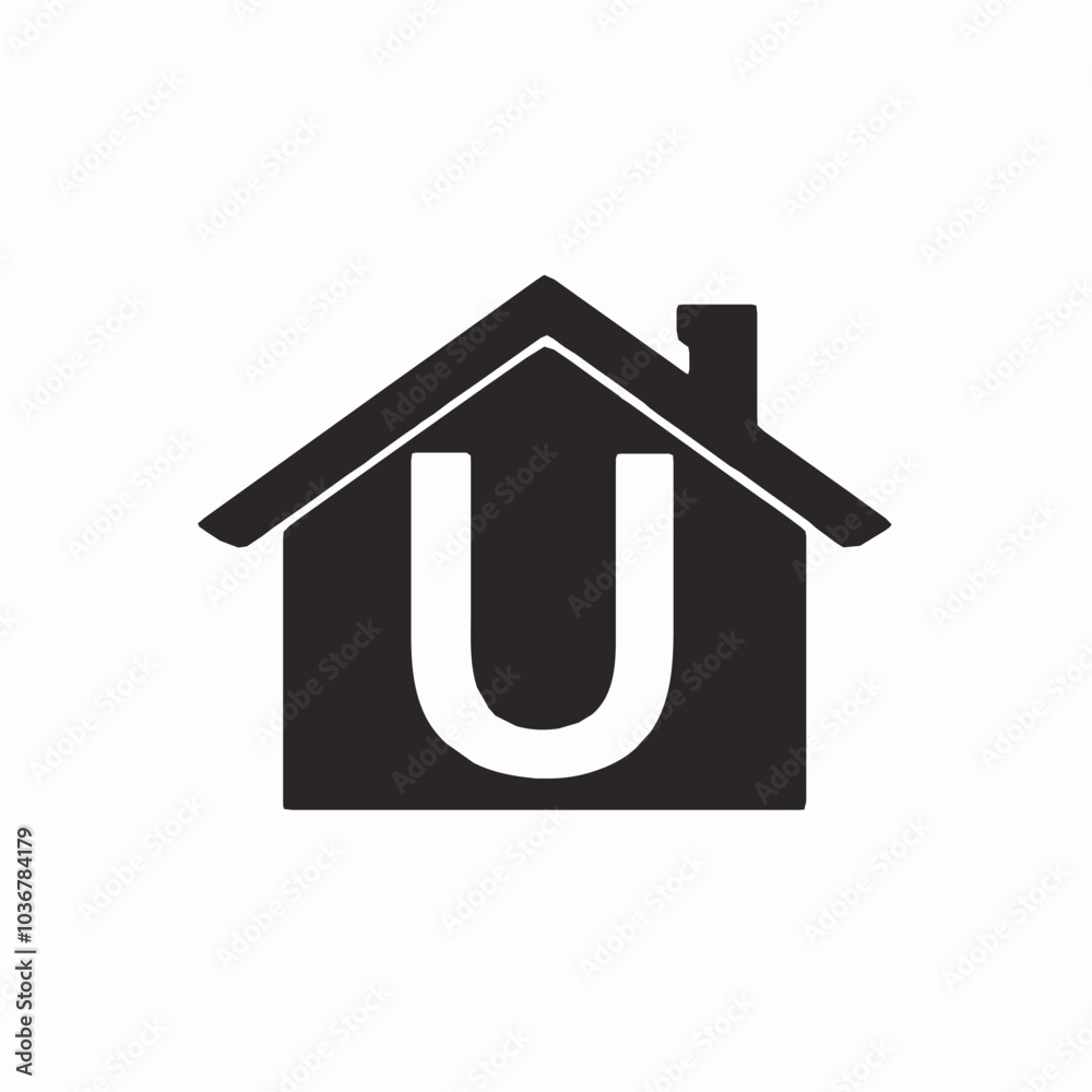 Simple black silhouette logo of an U letters house isolated on a white background, U letters house silhouette Design Vector, 3d house icon, home icon on black background, illustration of a house Logo Simple black silhouette logo of an U letters house isolated on a white background, U letters house silhouette Design Vector, 3d house icon, home icon on black background, illustration of a house Logo