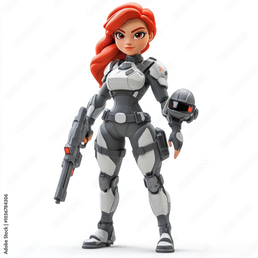 Female Cartoon Character in Futuristic Armor Holding a Gun Female Cartoon Character in Futuristic Armor Holding a Gun