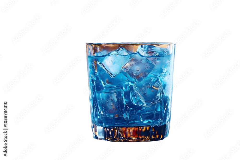 Refreshing blue cocktail with ice cubes against a festive bokeh background. Refreshing blue cocktail with ice cubes against a festive bokeh background.