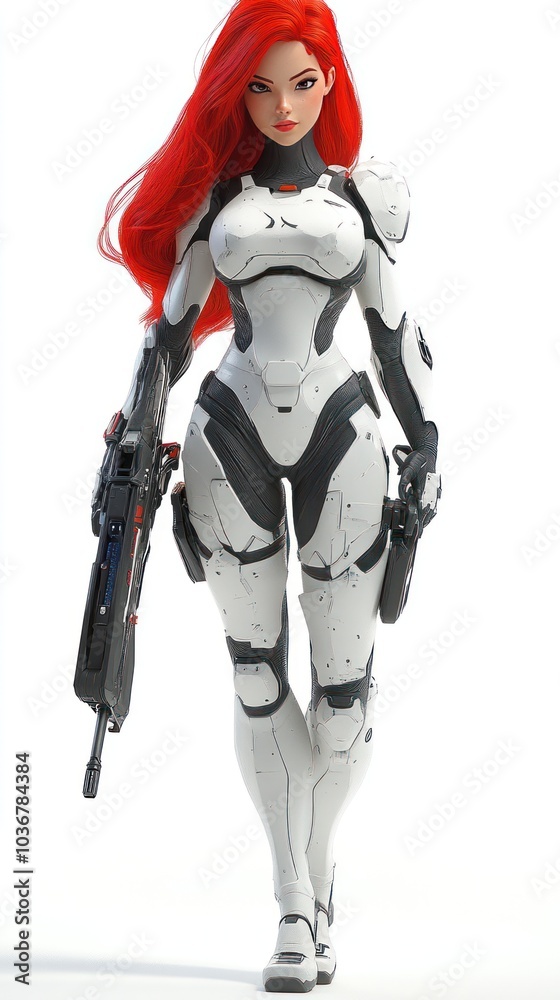 A female warrior in futuristic armor with a rifle A female warrior in futuristic armor with a rifle