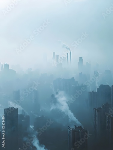 Smog Shrouded City Skyline Symbolizing Human Impact on Global Warming