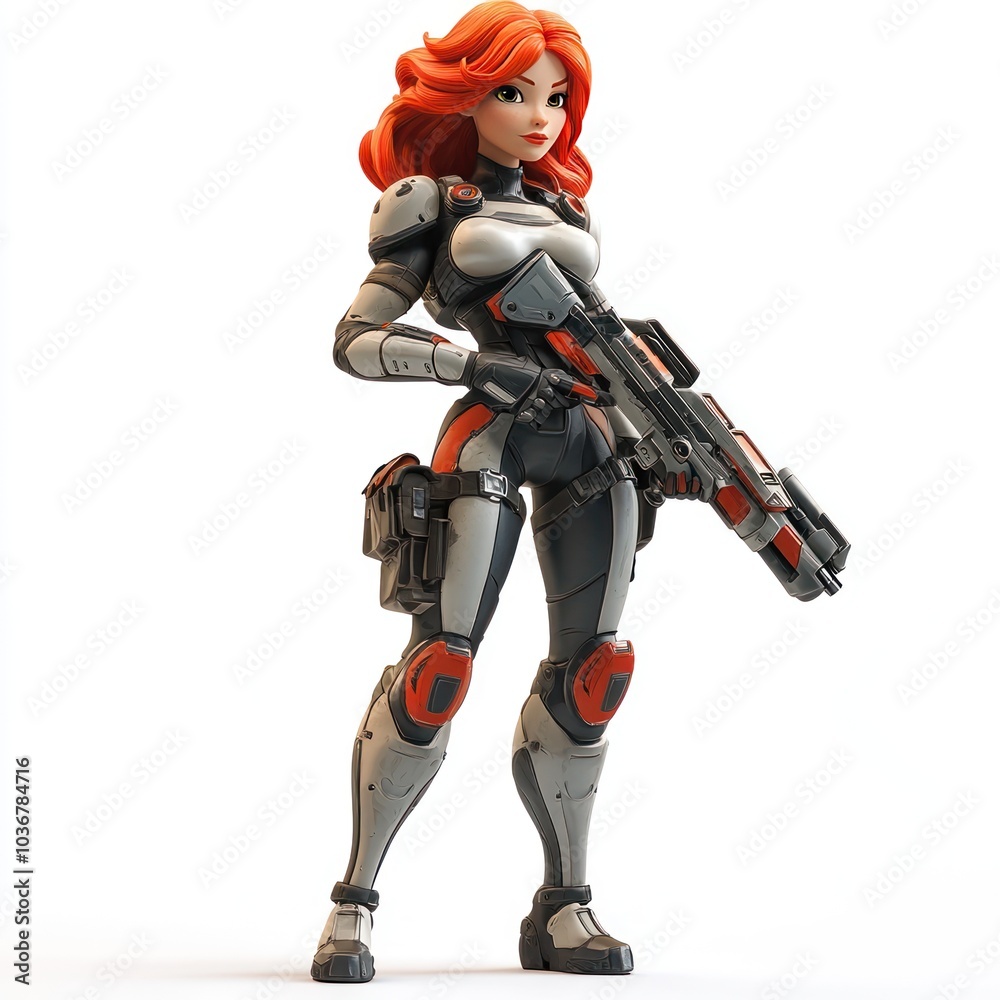 Female Character in Futuristic Armor Holding a Gun Female Character in Futuristic Armor Holding a Gun