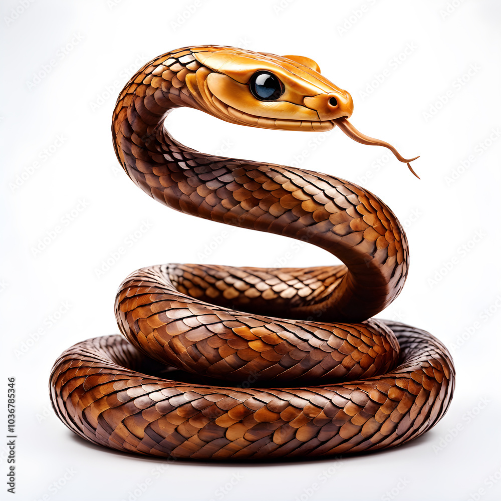 Fototapeta premium Wooden brown snake on a white background