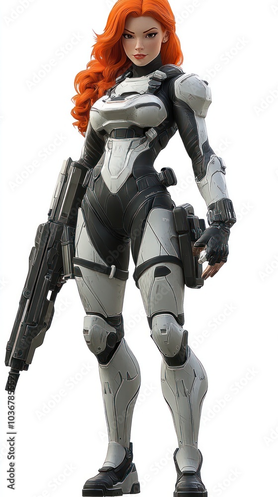 Female Sci-Fi Character with Red Hair and Weapon Female Sci-Fi Character with Red Hair and Weapon