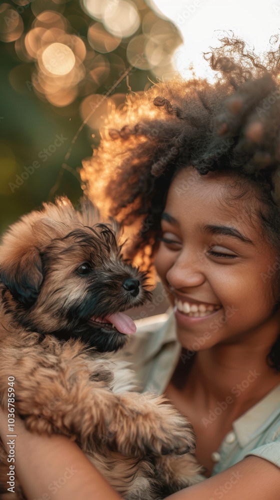 Joyful woman with a puppy enjoying time together on the grass. A happy moment of bonding and playfulness outdoors with a small dog Joyful woman with a puppy enjoying time together on the grass. A happy moment of bonding and playfulness outdoors with a small dog