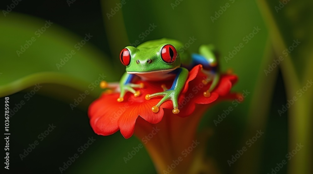 Obraz premium Panama wildlife features the red-eyed tree frog (Agalychnis callidryas), a beautiful frog from the tropical forest.