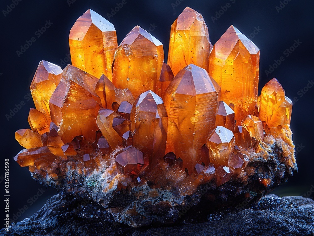 A cluster of vibrant orange crystals showcasing natural beauty and geological formation. A cluster of vibrant orange crystals showcasing natural beauty and geological formation.