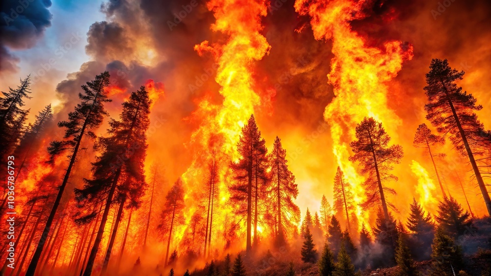 Forest fire with flames reaching the sky Forest fire with flames reaching the sky