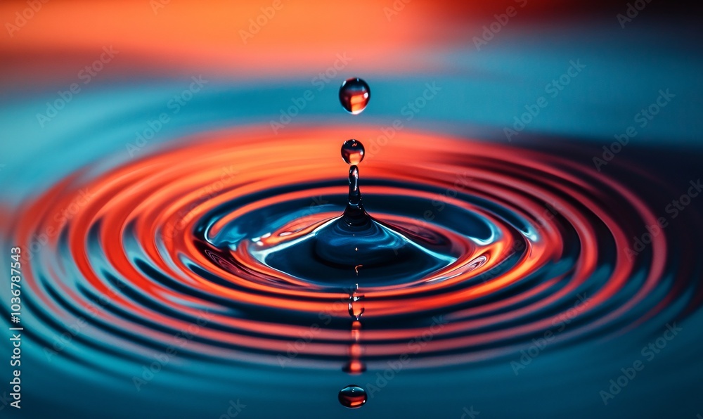 A close-up of a water droplet creating ripples on the surface, showcasing vibrant colors that blend beautifully in the background. A close-up of a water droplet creating ripples on the surface, showcasing vibrant colors that blend beautifully in the background.