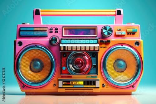 generated illustration of hip hop concept 80s old style colored portable boombox background