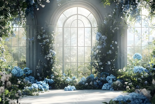 An enchanting wedding backdrop with lush greenery generative AI	
