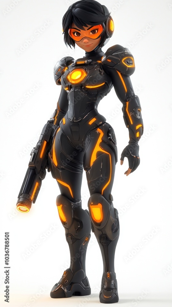 Female Character in Futuristic Combat Armor with Energy Weapon Female Character in Futuristic Combat Armor with Energy Weapon