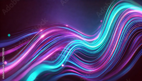 Abstract flowing neon lights in purple and turquoise with smooth wave patterns for futuristic backgrounds.