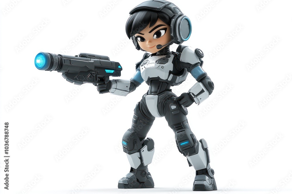 Futuristic Female Character in Combat Gear Holding a Weapon Futuristic Female Character in Combat Gear Holding a Weapon