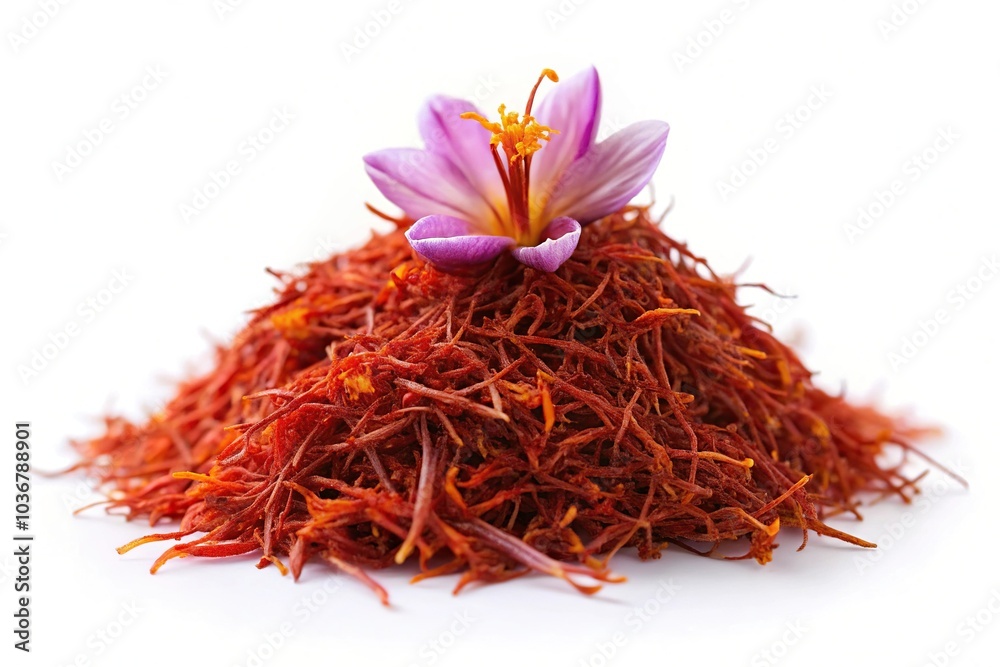 Naklejka premium Fresh saffron flower and threads on white background