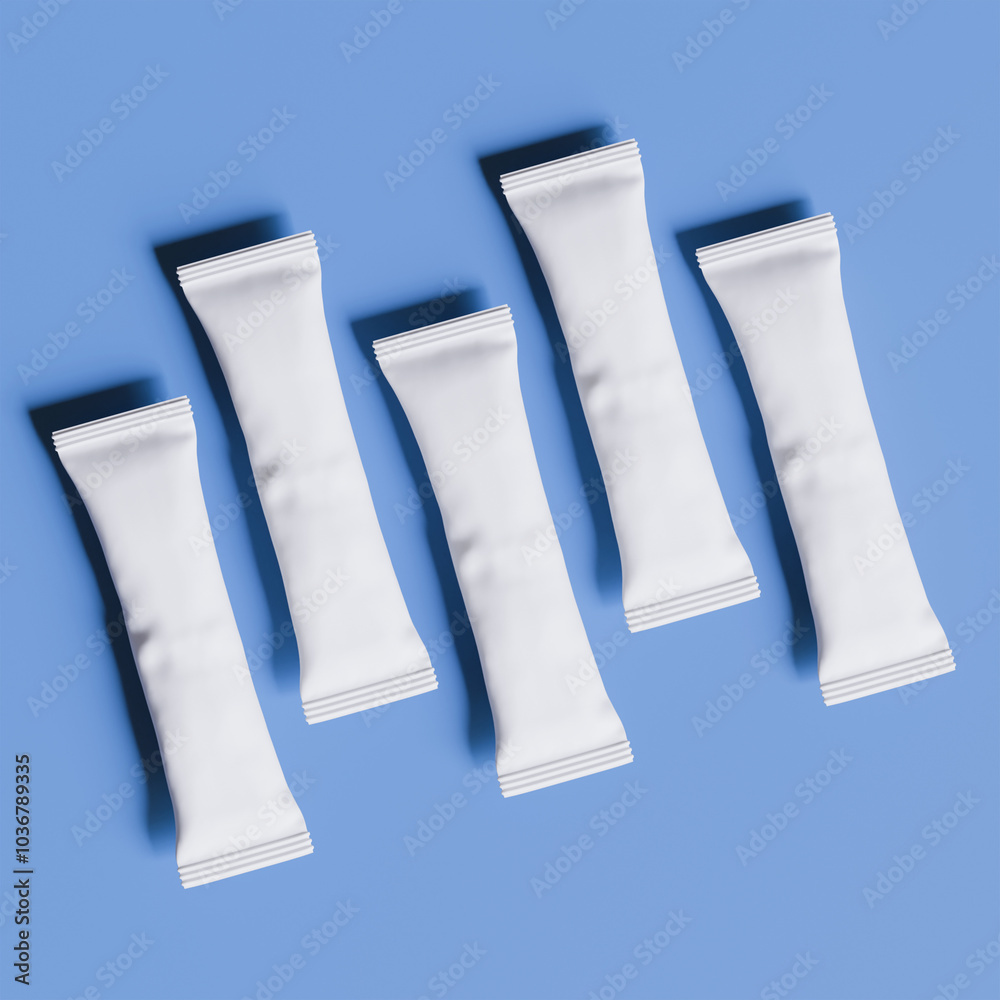 Realistic stick packaging for salt, sugar, coffee and other food. 3d render illustration for mockup collection Realistic stick packaging for salt, sugar, coffee and other food. 3d render illustration for mockup collection