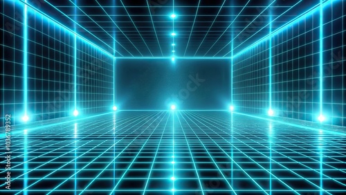 futuristic tron legacy inspired background with illuminated grid and shapes Close-Up
