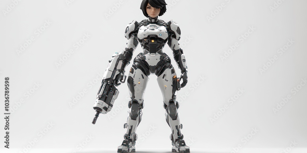 A Female Cyborg Soldier Equipped with a Weapon A Female Cyborg Soldier Equipped with a Weapon