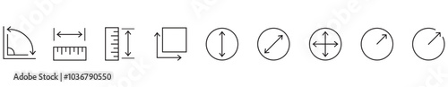Line icons about length, weight and volume. Contains such icons as ruler, m2, area and more. Editable vector stroke. 512x512 Pixel Perfect in transparent background.