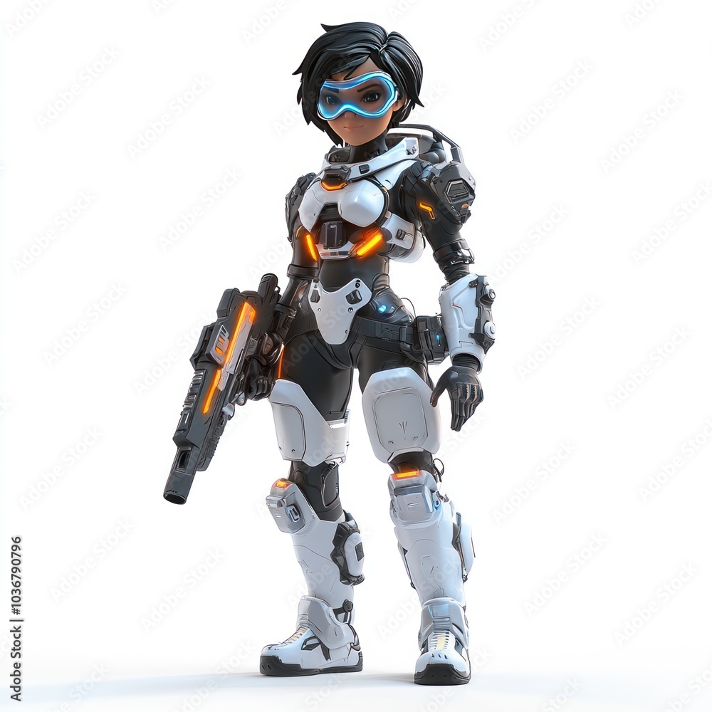Female Character in Futuristic Combat Gear Holding a Gun Female Character in Futuristic Combat Gear Holding a Gun