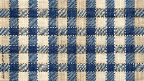 gingham pattern with Japanese boro stitching rustic and simple photo