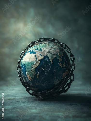 Chained Globe Symbolizing Climate Crisis and Accelerating Global Warming photo