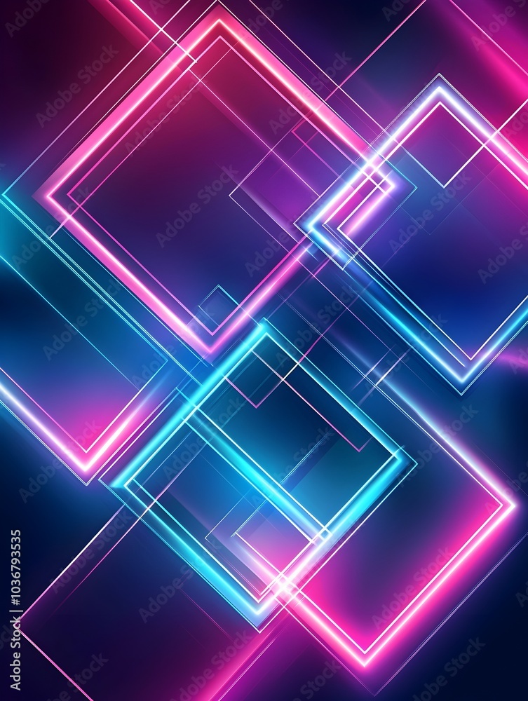 Mesmerizing Neon Geometric Abstract Background with Overlapping Squares in Bright Cyan and Magenta Mesmerizing Neon Geometric Abstract Background with Overlapping Squares in Bright Cyan and Magenta