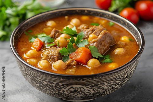 Traditional Libyan Sharba with Lamb, Chickpeas, and Spices