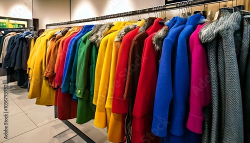 Wallpaper Mural A rack of colorful coats and jackets hangs in a retail store, ready for customers to try Torontodigital.ca