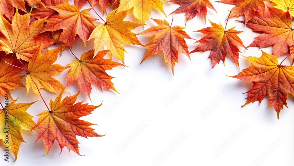 maple leaves foliage isolated against white with tilted angle maple leaves foliage isolated against white with tilted angle