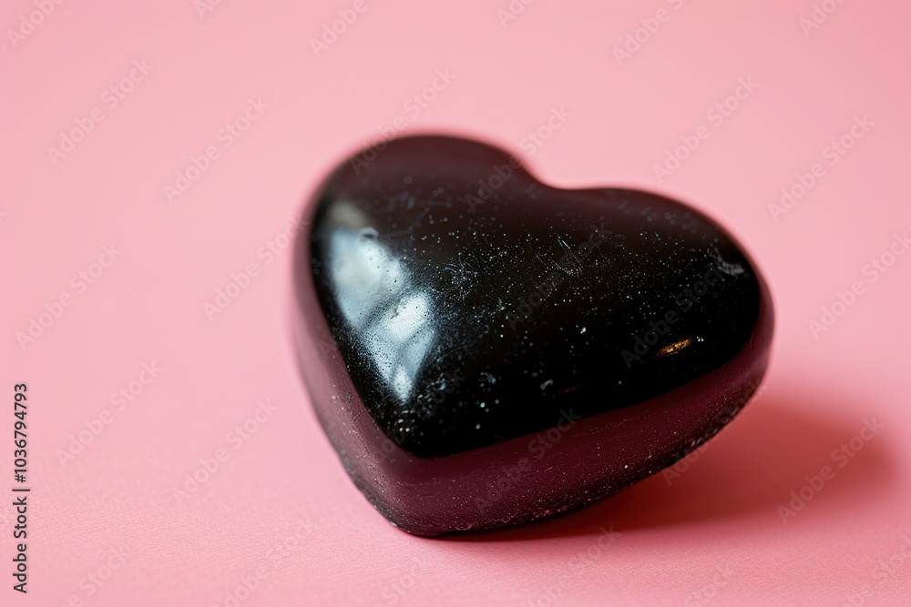 Obraz premium Black heart candy on a pink background. Valentine's day. Love.