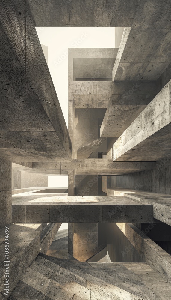 Captivating abstract architecture featuring repeating corridors and serene courtyards in soft light Captivating abstract architecture featuring repeating corridors and serene courtyards in soft light